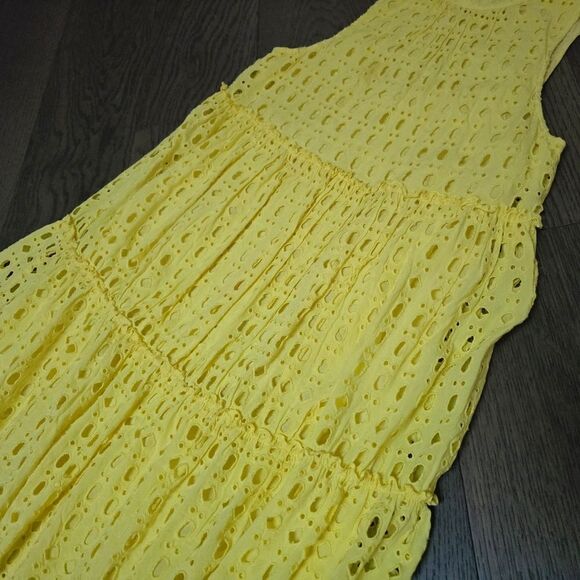 Lilly Pulitzer Indira Mock Collar Tiered Panel Eyelet Swing Dress Lemon Yellow - Picture 14 of 16